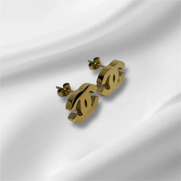 Chanel-Inspired Gold Stainless Steel Stud Earrings - Elegant CC Logo - Image 6